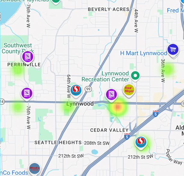 Heatmap showing popular areas